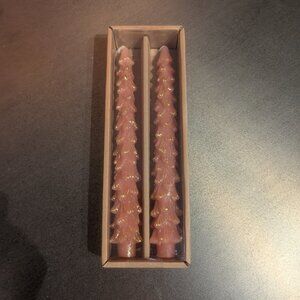 Blush Pink and Gold Spruce Evergreen Pillar Candles NIB 10"